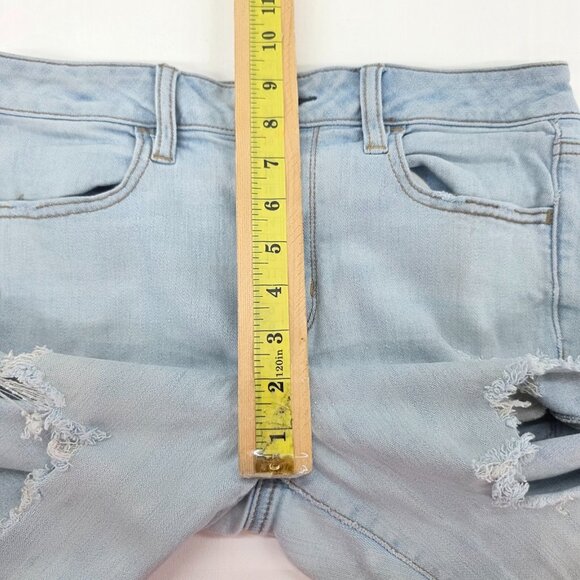 American Eagle Hi-Rise Jegging Jeans Size 8 Light Wash Extreme Distressed Ripped - Picture 14 of 16